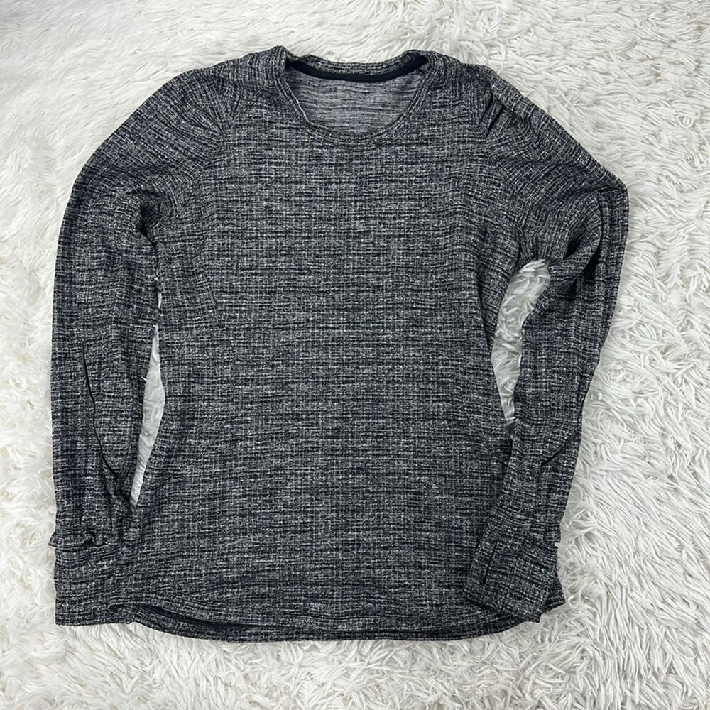 Lululemon Extra Mile Long Sleeve Running Luon Ringspun Denim Black White